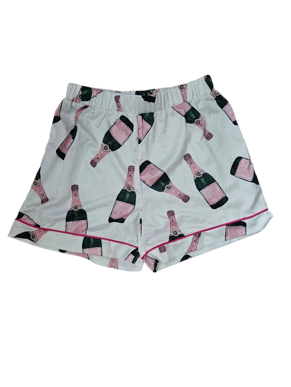 Pink Champagne Bottle Print Satin Sleep Boxer Shorts | SZ M